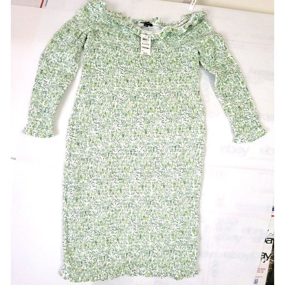 INC Green White Fitted Dress Shirred Size XL New - Picture 4 of 13